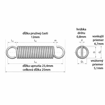 Pružina ťažná 0,8x6,7x25mm Zn