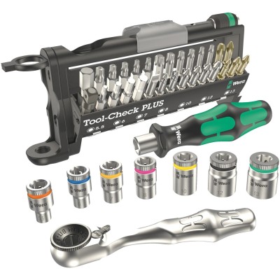 Sada bitov s račňou rukoväťou a hlavicami 1/4" Zyklop Tool-Check PLUS 889/4/1 K Wera 056490
