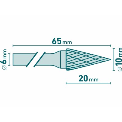 Fréza karbidová kónická špicatá 10mm Extol 8703794