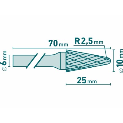 Fréza karbidová kónická pologuľaté čelo 10mm Extol 8703784