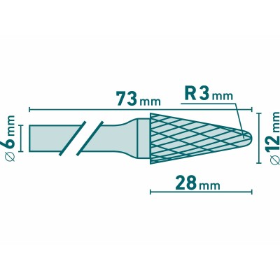 Fréza karbidová kónická pologuľaté čelo 12mm Extol 8703785