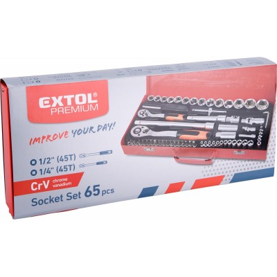 Sada nástrčných kľúčov v kovovom kufríku 1/4",1/2" 65-dielna EXTOL PREMIUM