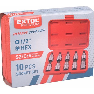 Hlavice nástrčné 1/2" HEX 3-17mm 10-dielna sada Extol Premium