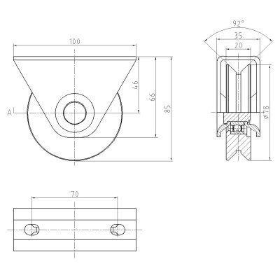 Koliesko vodiace s guličkovým ložiskom s oporou 100x35mm priemer 80mm nosnosť 200kg Zn