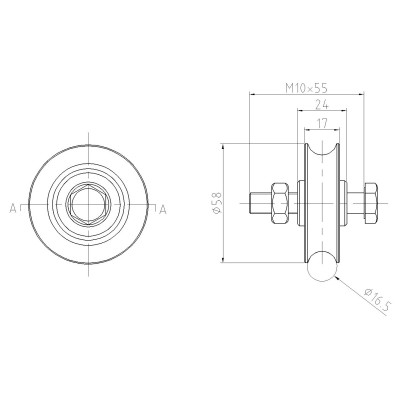 Koliesko vodiace s guličkovým ložiskom 60mm oska 16mm nosnosť 100kg