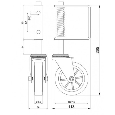 Koliesko vodiace spodné 100mm (4") pre krídlové brány s pružinou nosnosť 70kg