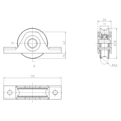 Koliesko vodiace pre zapustenie do jakla 60mm na profil C902/16 Zn