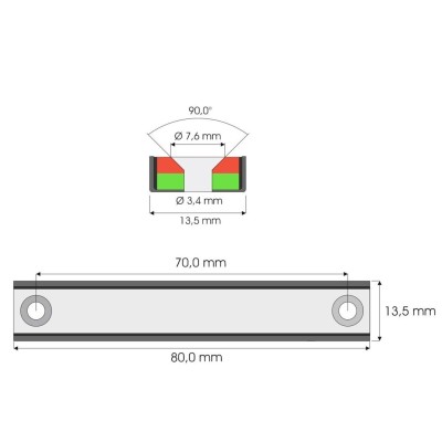 Magnet neodymový obdlžníkový s dovmi otvormi M3 80x13,5x5mm sila 33kg