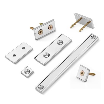 Magnet neodymový obdlžníkový s dovmi otvormi M3 80x13,5x5mm sila 33kg