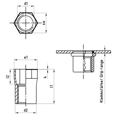 Matica nitovacia mikro nerezová 6 hranná M10 (1,0-4,0) L=20,5 A2