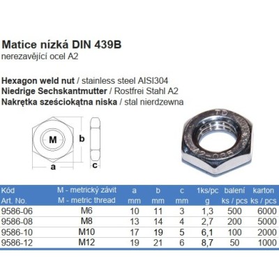 Matica nízka nerezová M6 DIN439 A2