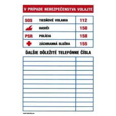 Plastová tabuľka dôležitých telefónnych čísiel 210x297mm Plastová tabuľka dôležitých telefónnych čísiel 210x297mm