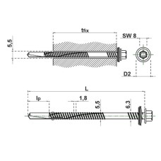 Samorezná skrutka do sendviča 5,5x110 DC12mm