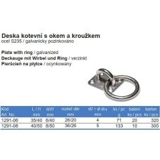 Klopadlo na dvere - krúžok na platničke s dierami 6x50mm Zn