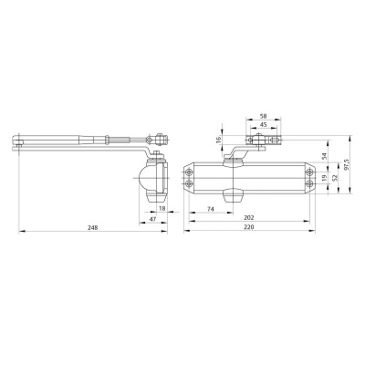 Zatvárač dverí s ramienkom strieborný EN2/3/4 DC120 Silver ASSA ABLOY