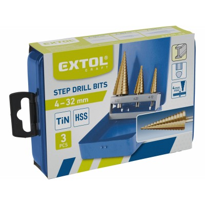 Vrtáky stupňovité titánové 4-12,4-20,4-32 Extol Craft 20090