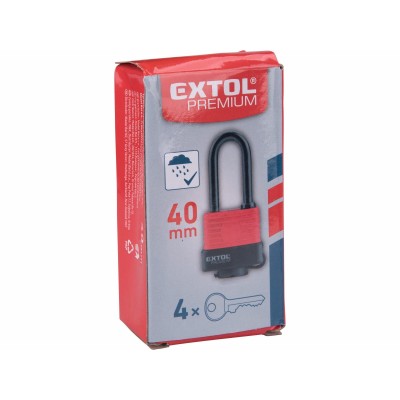 Visiaci zámok vodeodolný poplastovaný predĺžený 4kl. 40mm Extol Premium