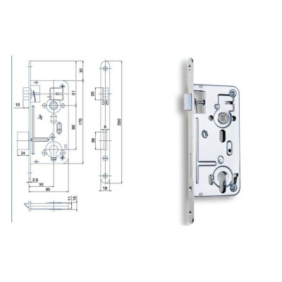 Zámok vložkový 90/80/50 18mm lišta U 24027 P/L Hobes Zn