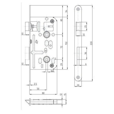 Zámok WC zadlabávací obojstranný K135 80/72/50 U