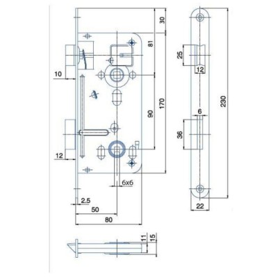 Zámok WC zadlabávací obojstranný 80/90/50 čelo 22x230mm Hobes 540