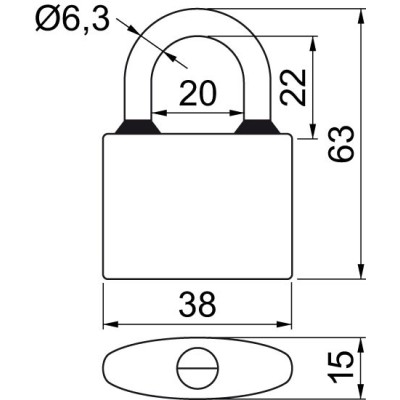 Zámok visiaci sada 38mm SET 3ks SU 6 kľúčov RVOVAL