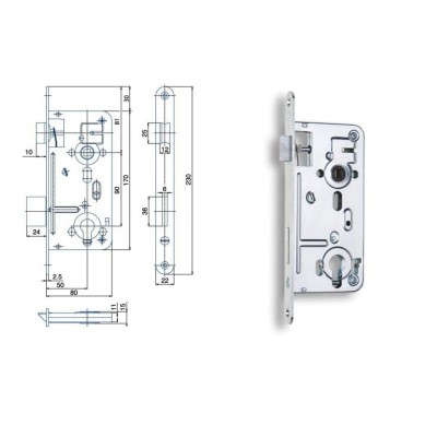 Zámok vložkový 90/80/50 čelo 22x230mm U 24026 P/L Hobes Zn