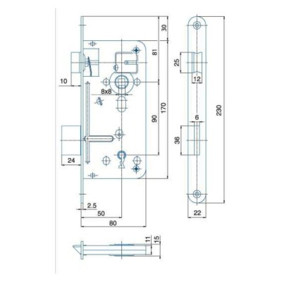 Zámok obyčajný 80/90/50 čelo 22mm P/L 536a Hobes Zn