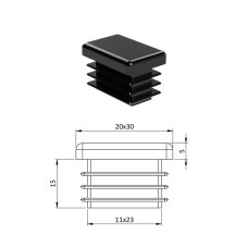 Zátka obdlžníková plastová čierna 20x30mm Zátka obdlžníková plastová čierna 20x30mm