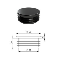 Zátka na rúrky kruhová čierna 60mm Zátka na rúrky kruhová čierna 60mm