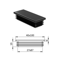Zátka obdlžníková plastová čierna 40x100mm Zátka obdlžníková plastová čierna 40x100mm