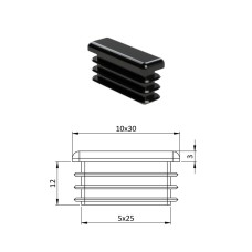Zátka obdlžníková plastová čierna 30x10mm Zátka obdlžníková plastová čierna 30x10mm