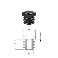 Zátka štvorcová plastová čierna 15x15mm Zátka štvorcová plastová čierna 15x15mm