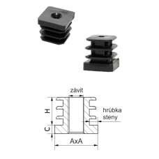 Zátka s maticou M8 štvorcová plastová čierna 20x20mm Zátka s maticou M8 štvorcová plastová čierna 20x20mm