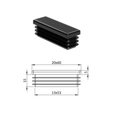 Zátka obdlžníková plastová čierna 60x20mm Zátka obdlžníková plastová čierna 60x20mm
