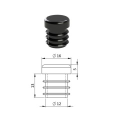 Zátka na rúrky kruhová čierna 16mm Zátka na rúrky kruhová čierna 16mm