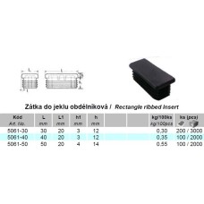 Zátka obdlžníková plastová čierna 30x20mm Zátka obdlžníková plastová čierna 30x20mm
