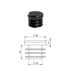 Zátka na rúrky kruhová čierna 20mm Zátka na rúrky kruhová čierna 20mm
