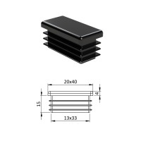 Zátka obdlžníková plastová čierna 40x20mm