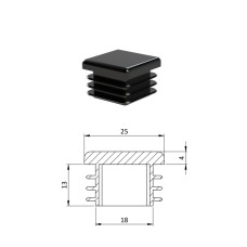 Zátka štvorcová plastová čierna 25x25mm Zátka štvorcová plastová čierna 25x25mm