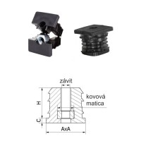 Zátka s maticou M8 štvorcová plastová čierna 30x30mm