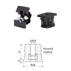 Zátka s maticou M10 štvorcová plastová čierna 30x30mm Zátka s maticou M10 štvorcová plastová čierna 30x30mm