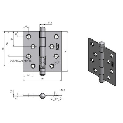 Záves dverový 90x86mm 25kg 219 TKZ